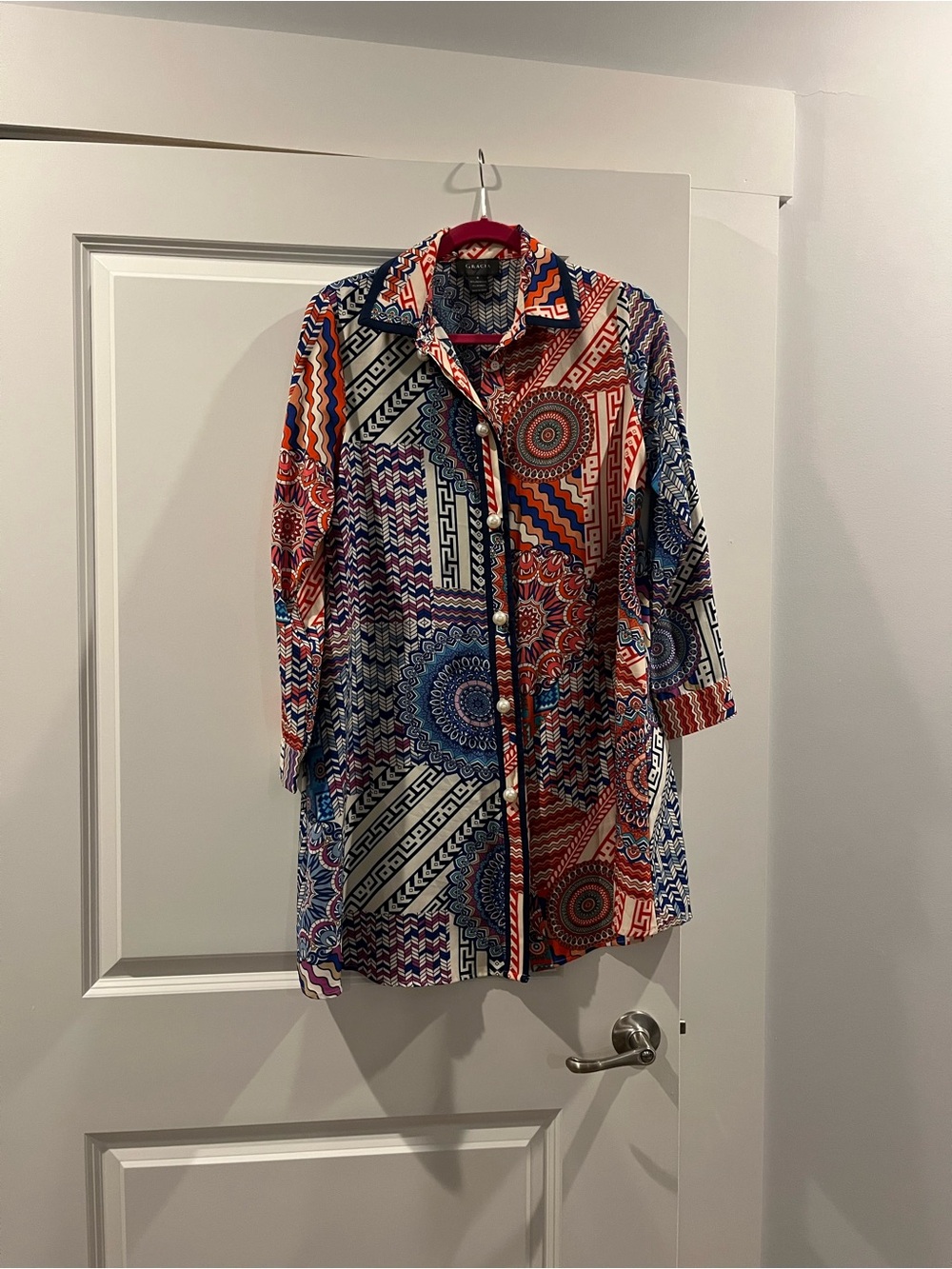 Multicolor Geometric Print Long Sleeve Dress